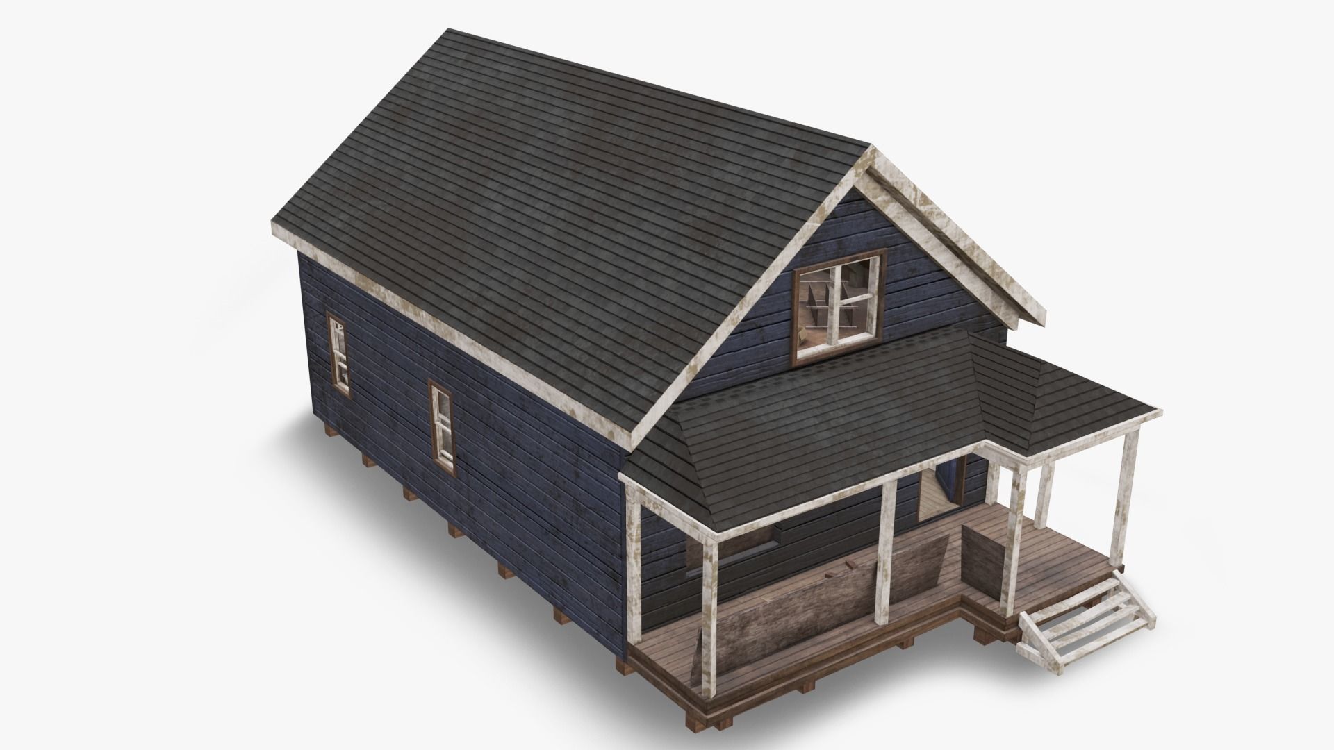 Abandoned Poor House With Interior Low-poly 3D model_2