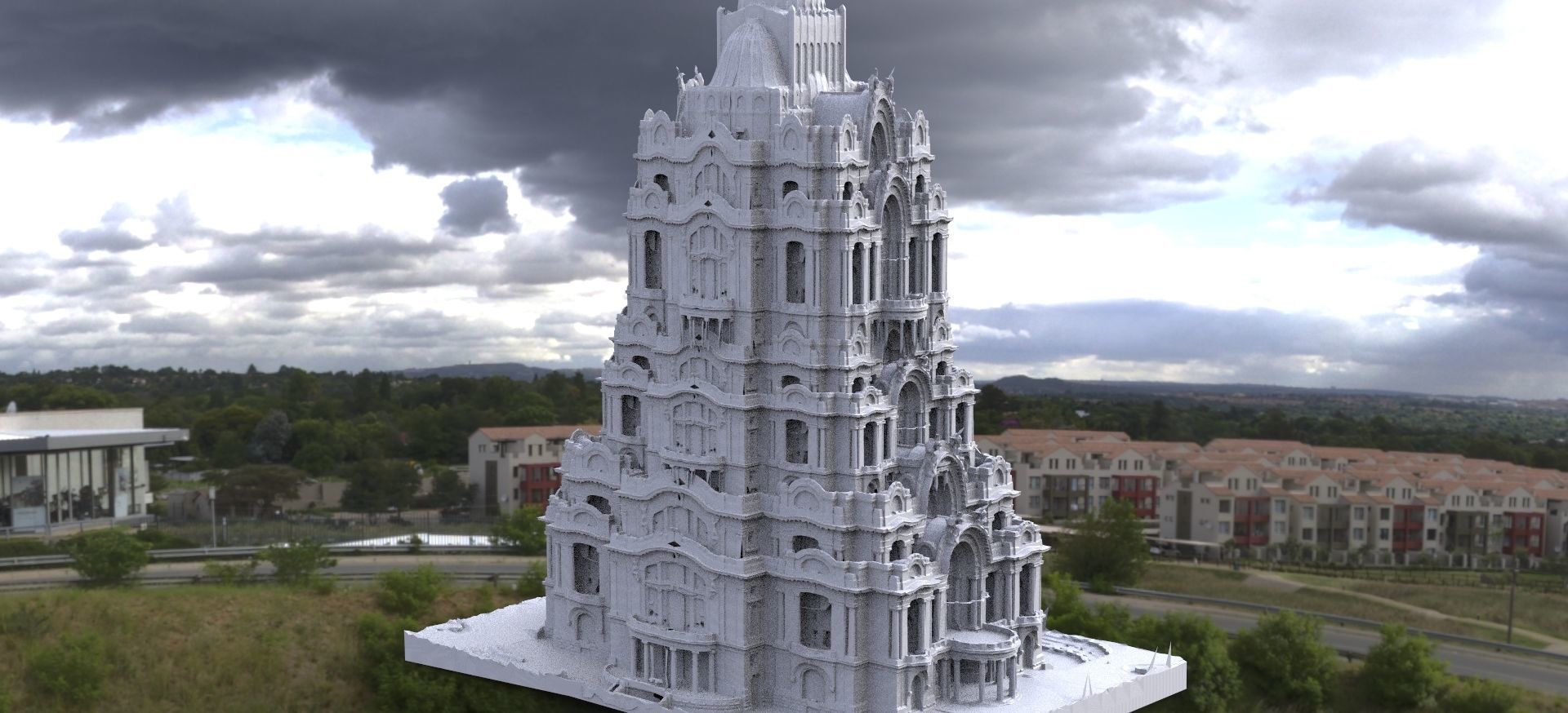 Oriental architecture tower 2 3D 3D model_1