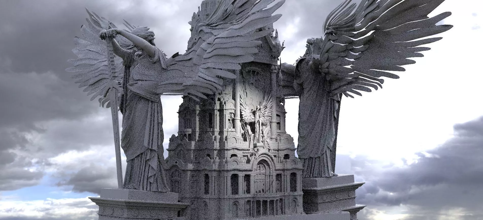 Tower of Heaven with Angels 3D model_0