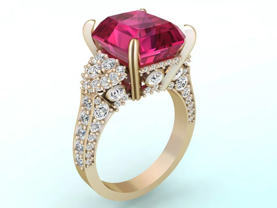 Gemstone ring - Rectangular stone ring - Diamond ring - N3776 3D print model
