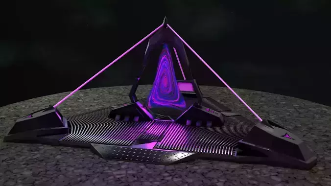 Portal spaceship with lights Low-poly 3D model