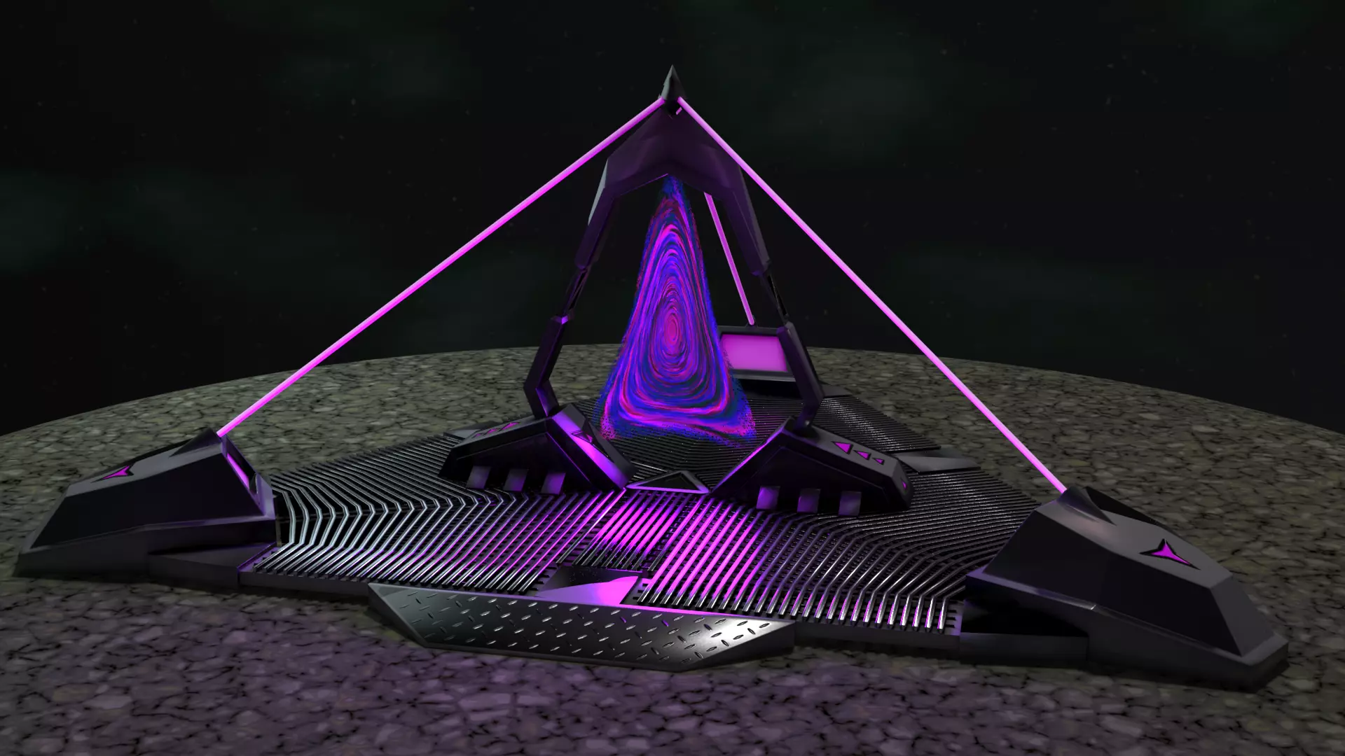 Portal spaceship with lights Low-poly 3D model_0