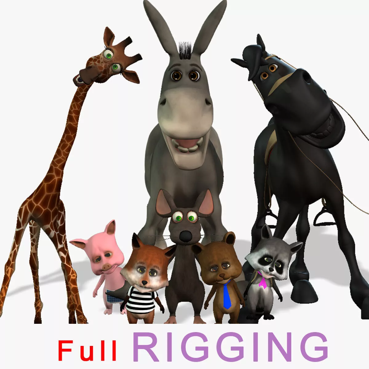 3D Cartoon Animals Full Rigging model Low-poly 3D model