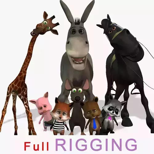 3D Cartoon Animals Full Rigging model Low-poly 3D model