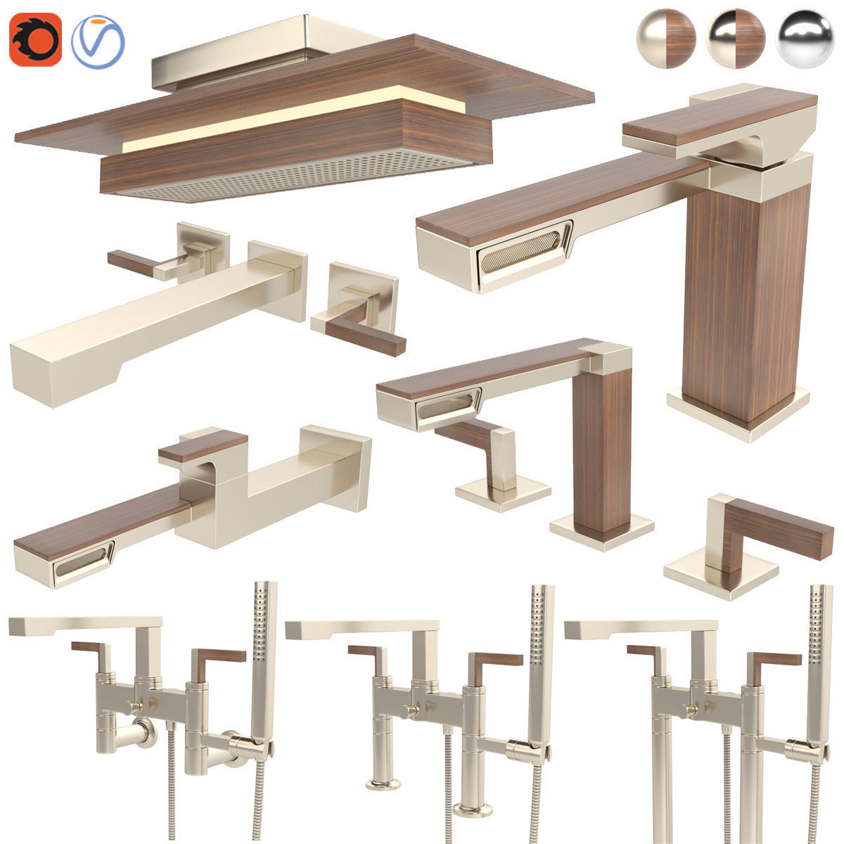 Brizo faucet and shower - Frank Lloyd wright collection 3D model_1