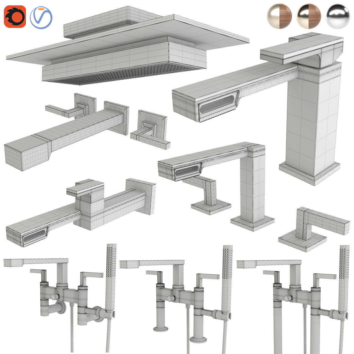 Brizo faucet and shower - Frank Lloyd wright collection 3D model_6