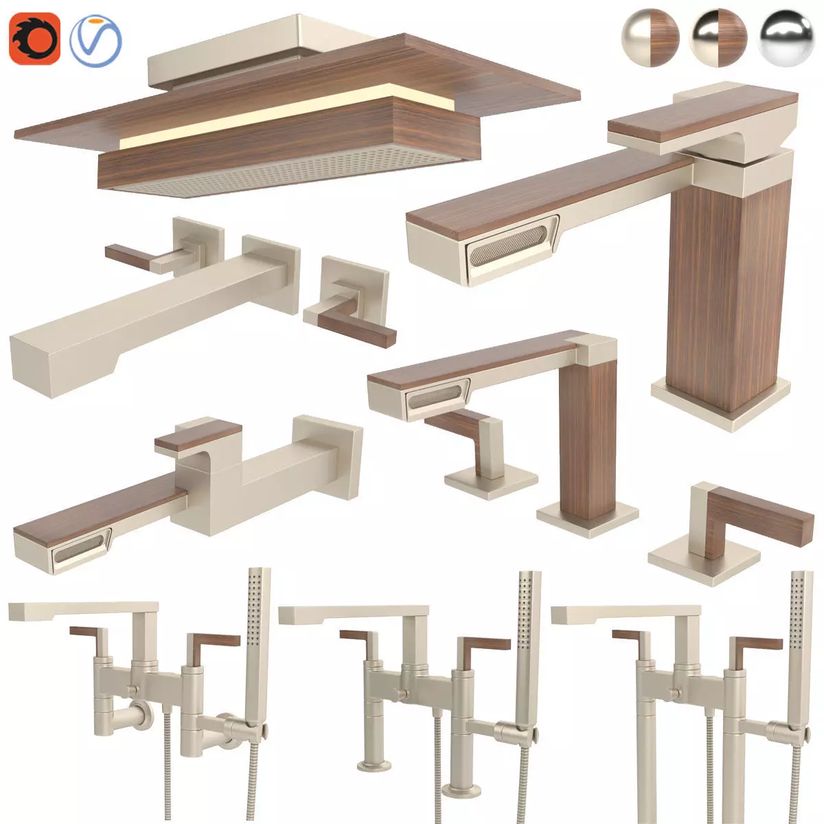Brizo faucet and shower - Frank Lloyd wright collection 3D model_0