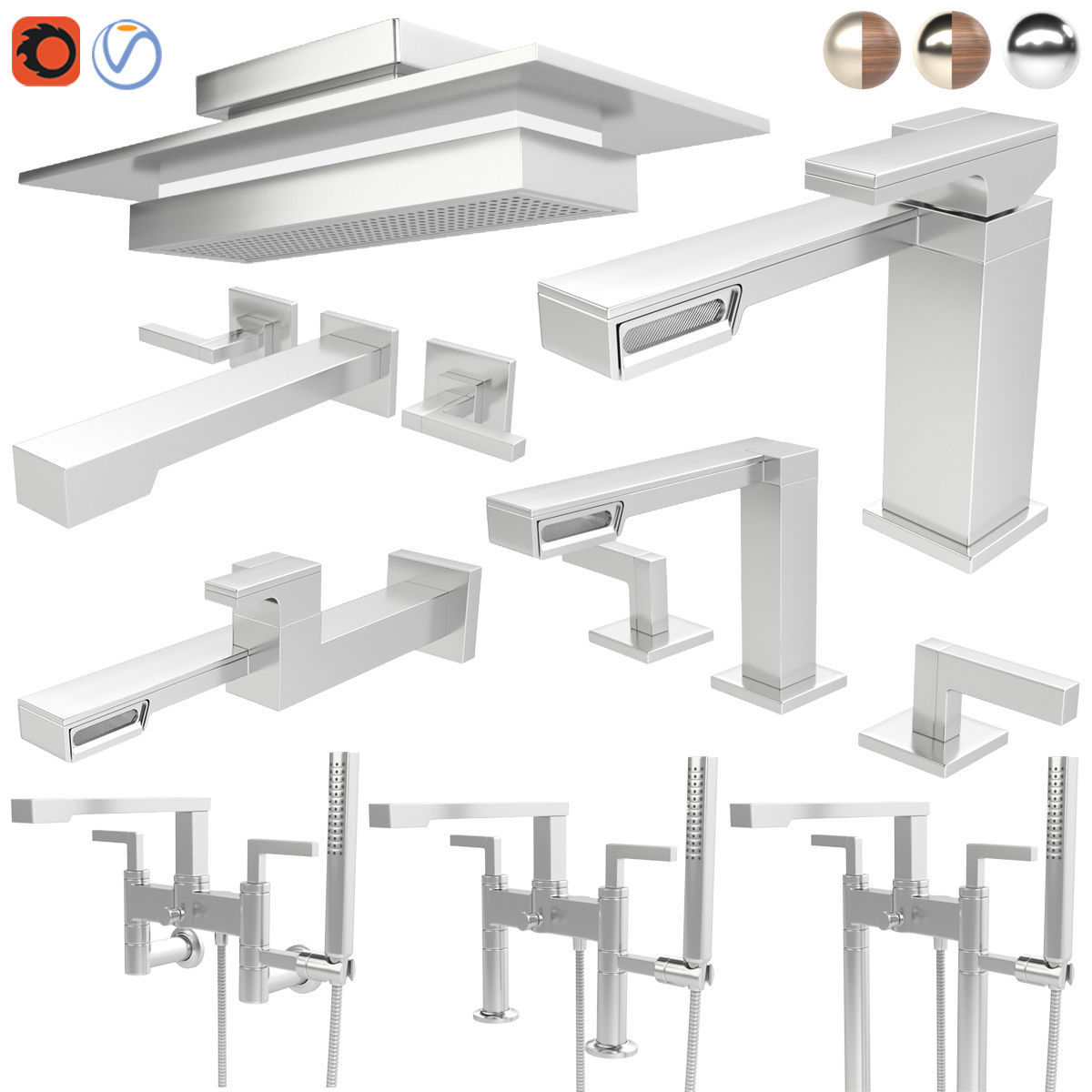 Brizo faucet and shower - Frank Lloyd wright collection 3D model_2