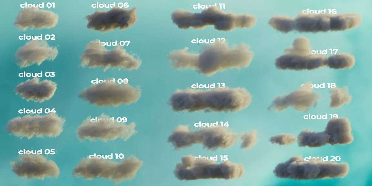20 Moving Volumetric Clouds for Blender Low-poly 3D model