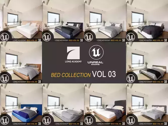 UE4- BED COLLECTION VOL003 Low-poly 3D model