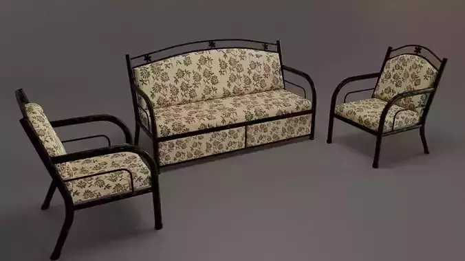 Sofa with 5 different textures - 3D model - PBR - low poly