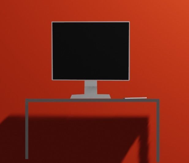 Office with desktop chair table and phone Free low-poly 3D model_1