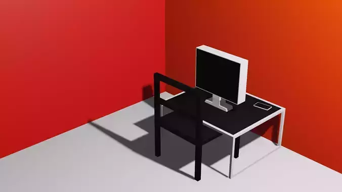 Office with desktop chair table and phone