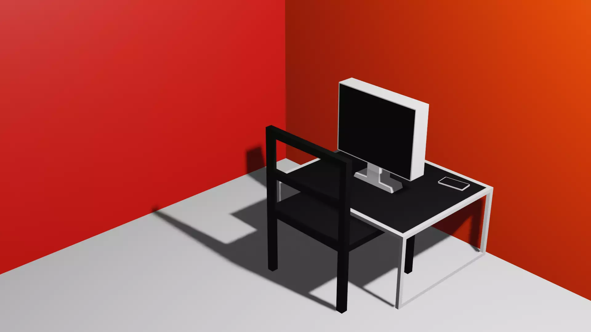 Office with desktop chair table and phone Free low-poly 3D model_0