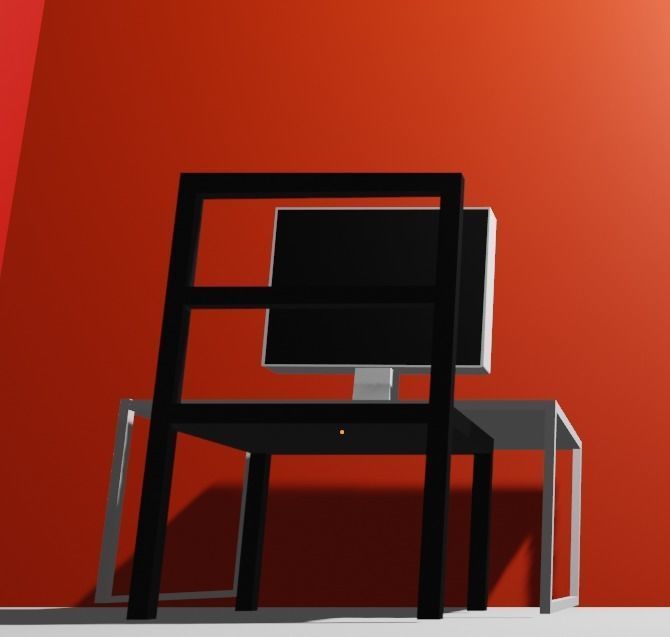 Office with desktop chair table and phone Free low-poly 3D model_2