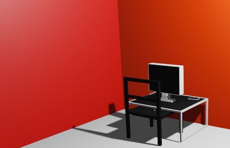 Office with desktop chair table and phone Free low-poly 3D model_4