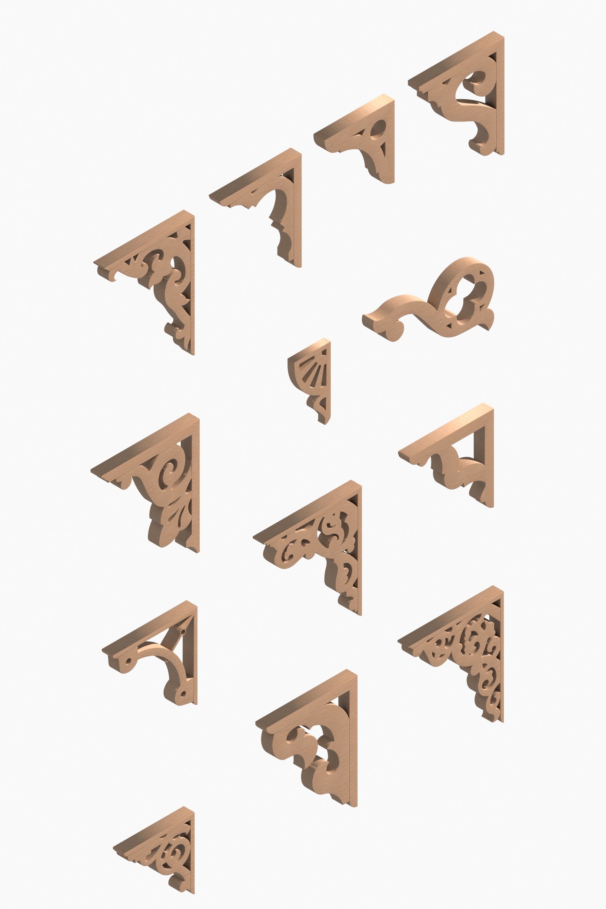 Wood Brackets Free 3D model_2