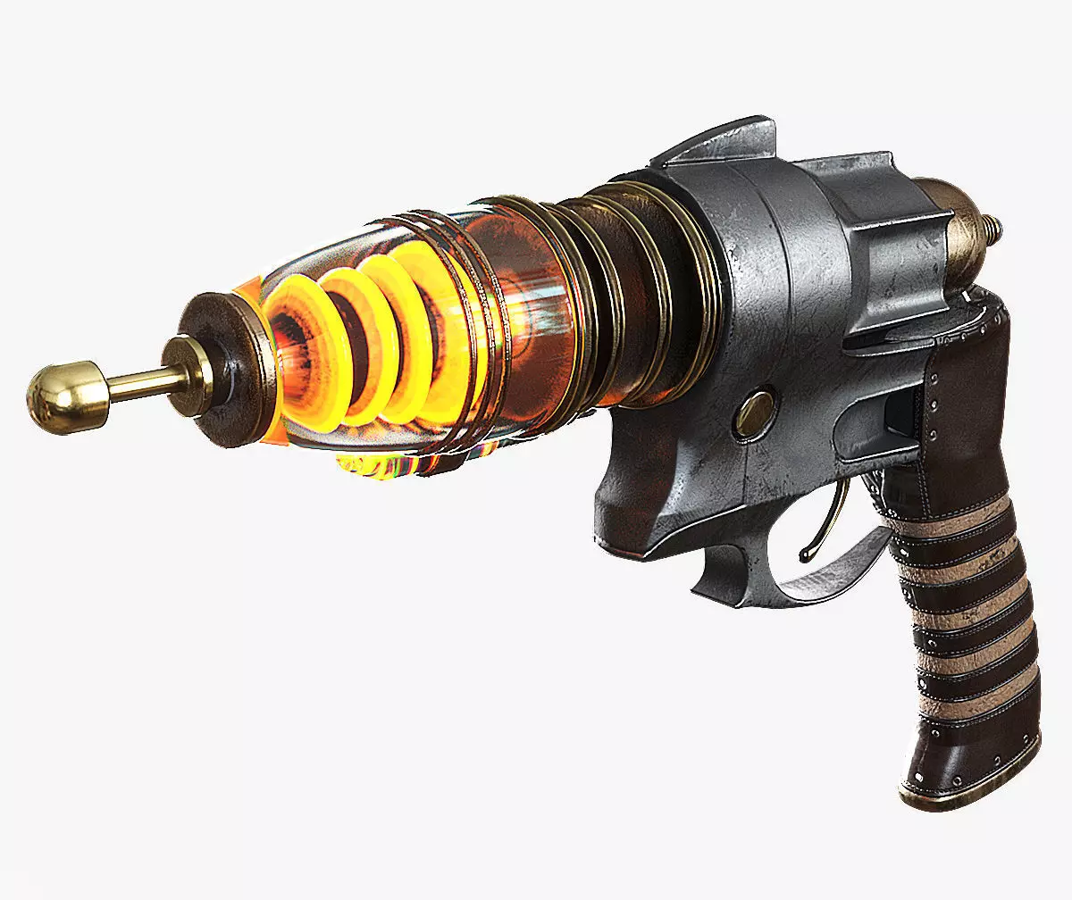 Sci-fi Steampunk themed hand gun - PBR Textures Low-poly 3D model_0