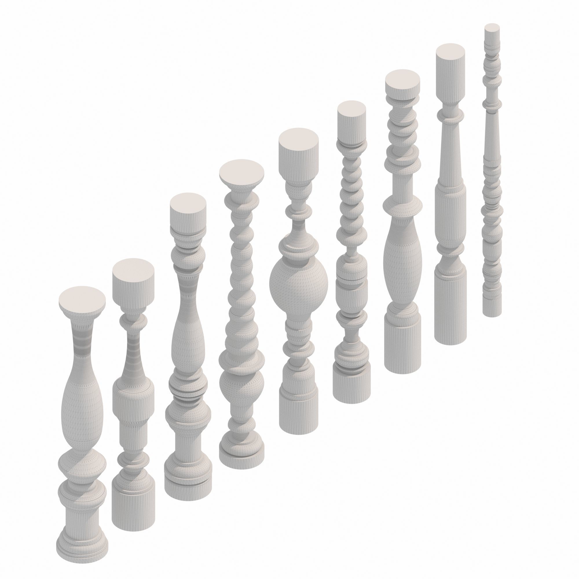 Wood Balustrades 3D model_3