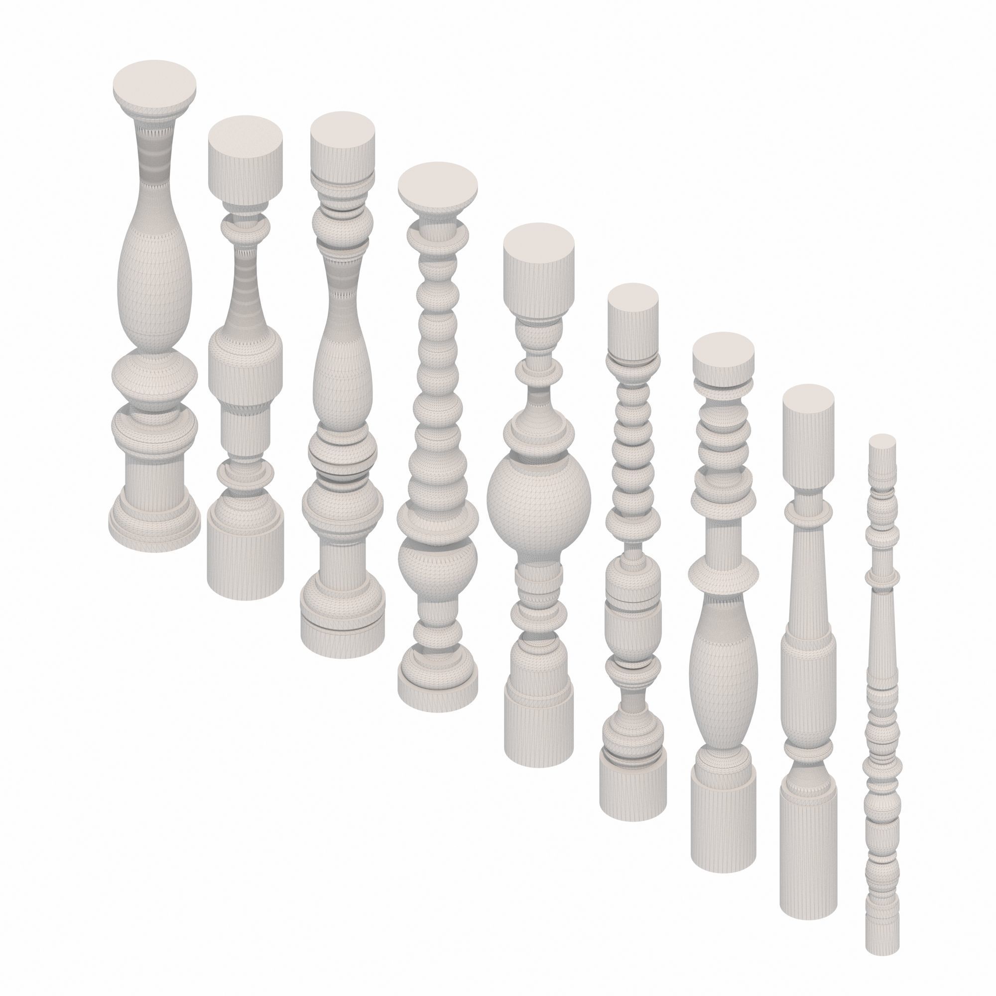 Wood Balustrades 3D model_5