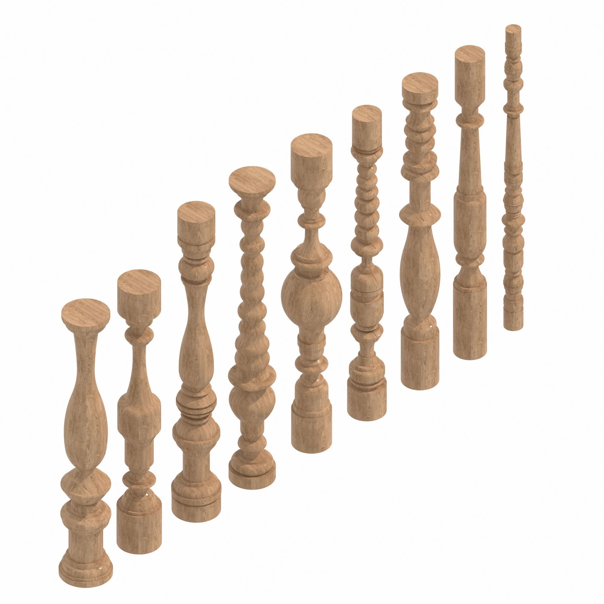 Wood Balustrades 3D model_2