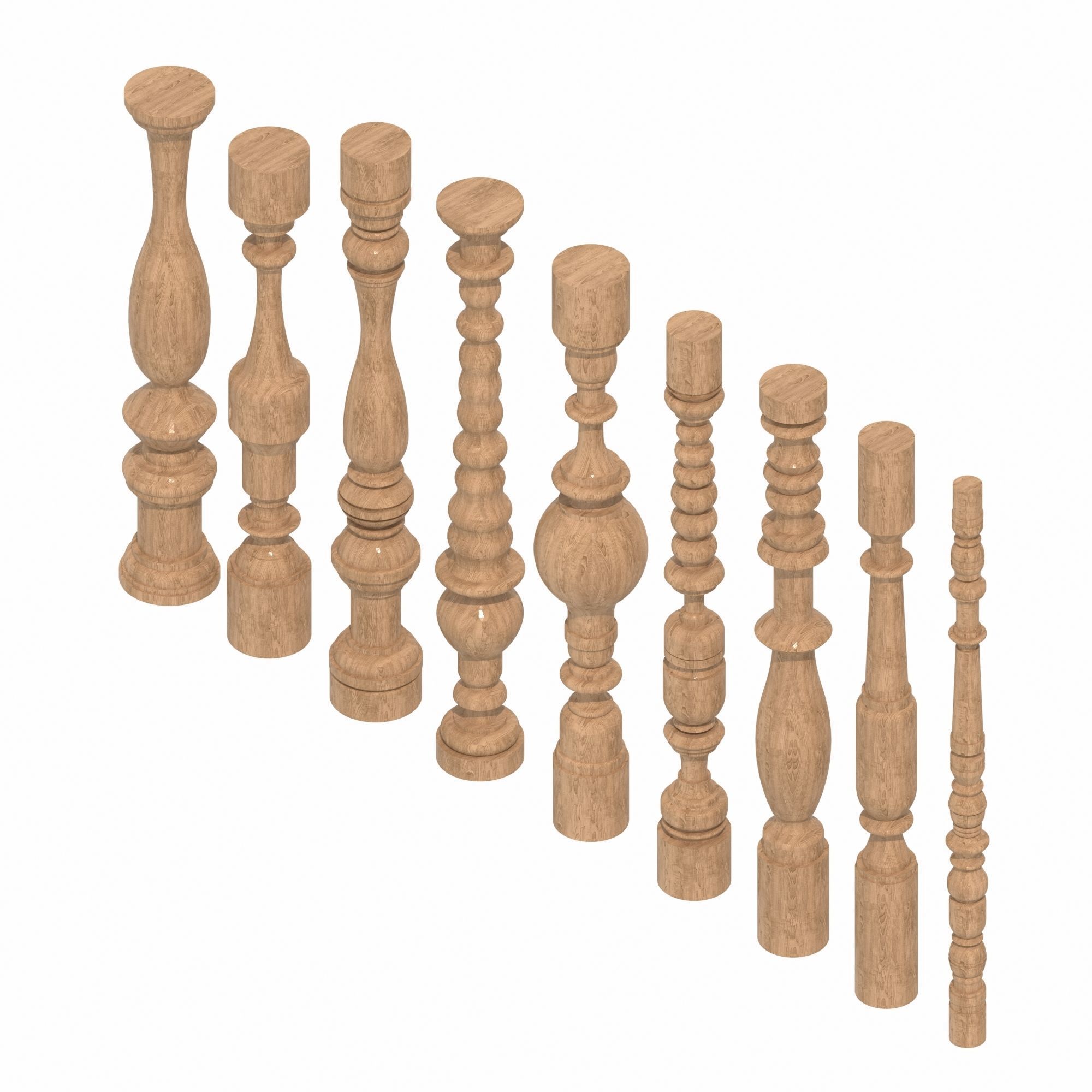 Wood Balustrades 3D model_4