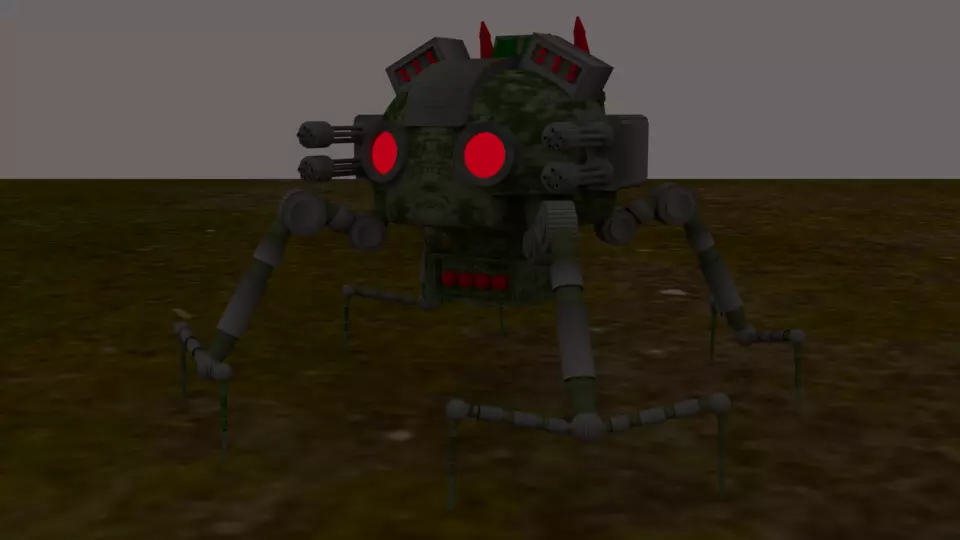 military robot spider killer Low-poly 3D model_0