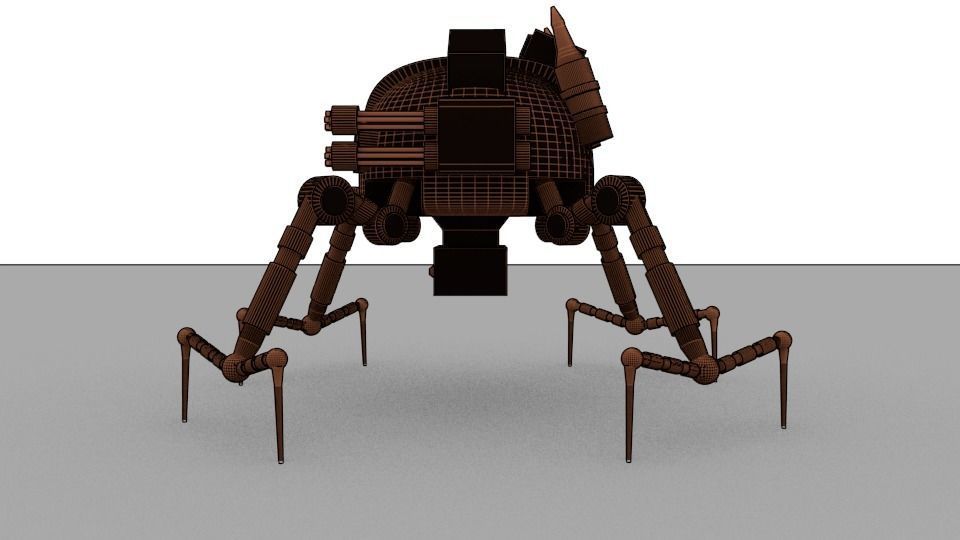 military robot spider killer Low-poly 3D model_3
