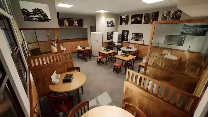 Japanese Izakaya Restaurant 2 - Interior and Exterior Low-poly 3D model