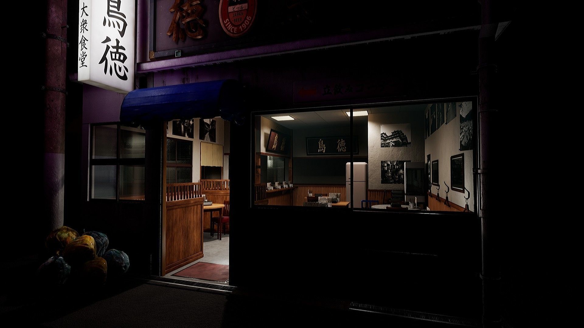 Japanese Izakaya Restaurant 2 - Interior and Exterior Low-poly 3D model_1