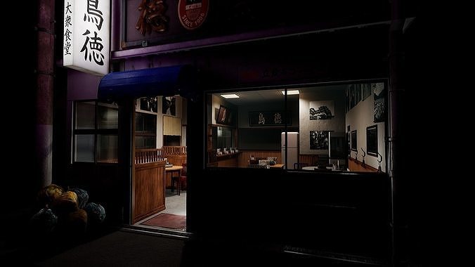 Japanese Izakaya Restaurant 2 - Interior and Exterior Low-poly 3D model 2