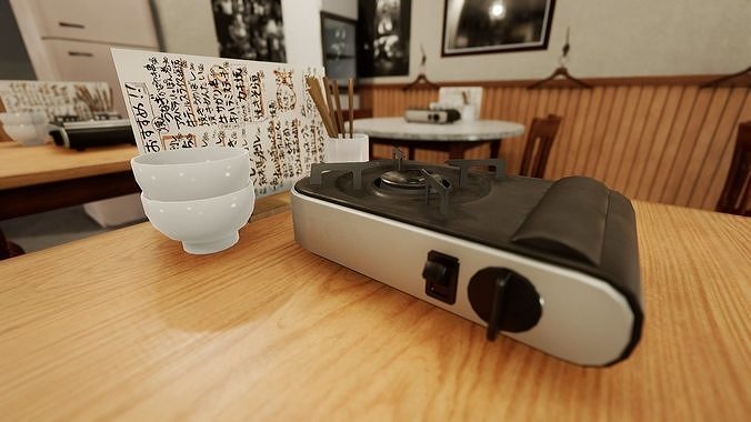 Japanese Izakaya Restaurant 2 - Interior and Exterior Low-poly 3D model 7