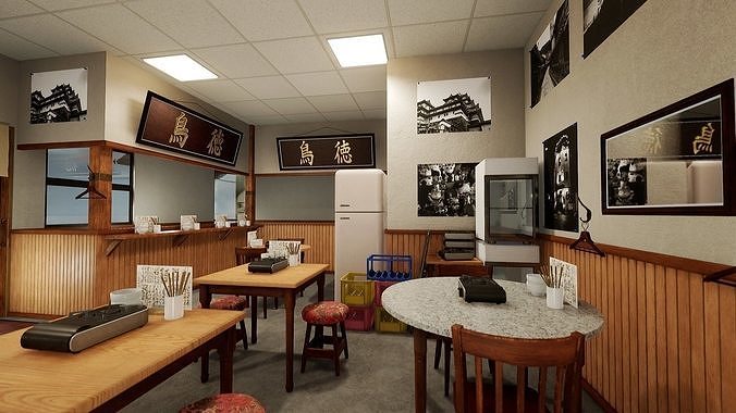 Japanese Izakaya Restaurant 2 - Interior and Exterior Low-poly 3D model 6