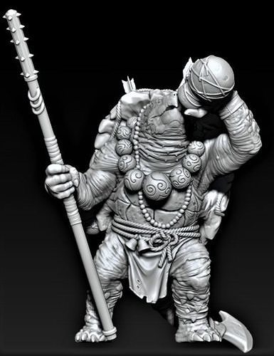 Turtle holding spear 3D print model