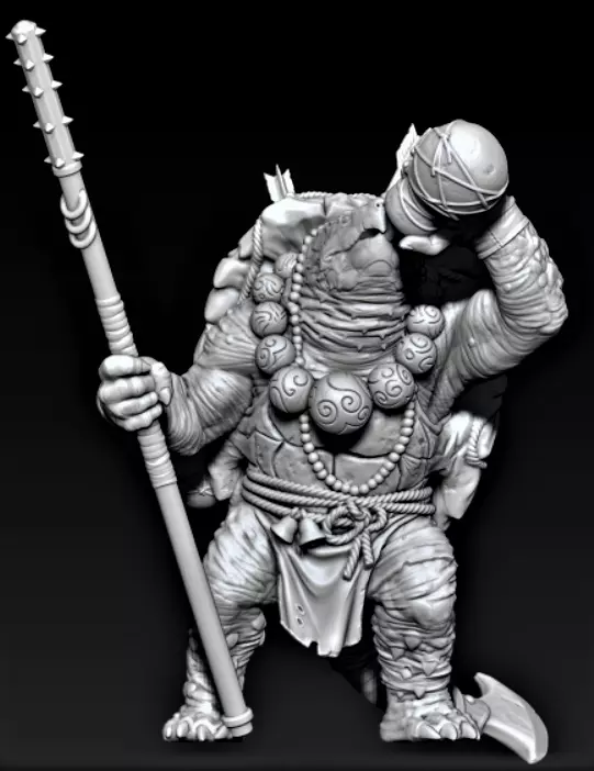 Turtle holding spear 3D print model_0