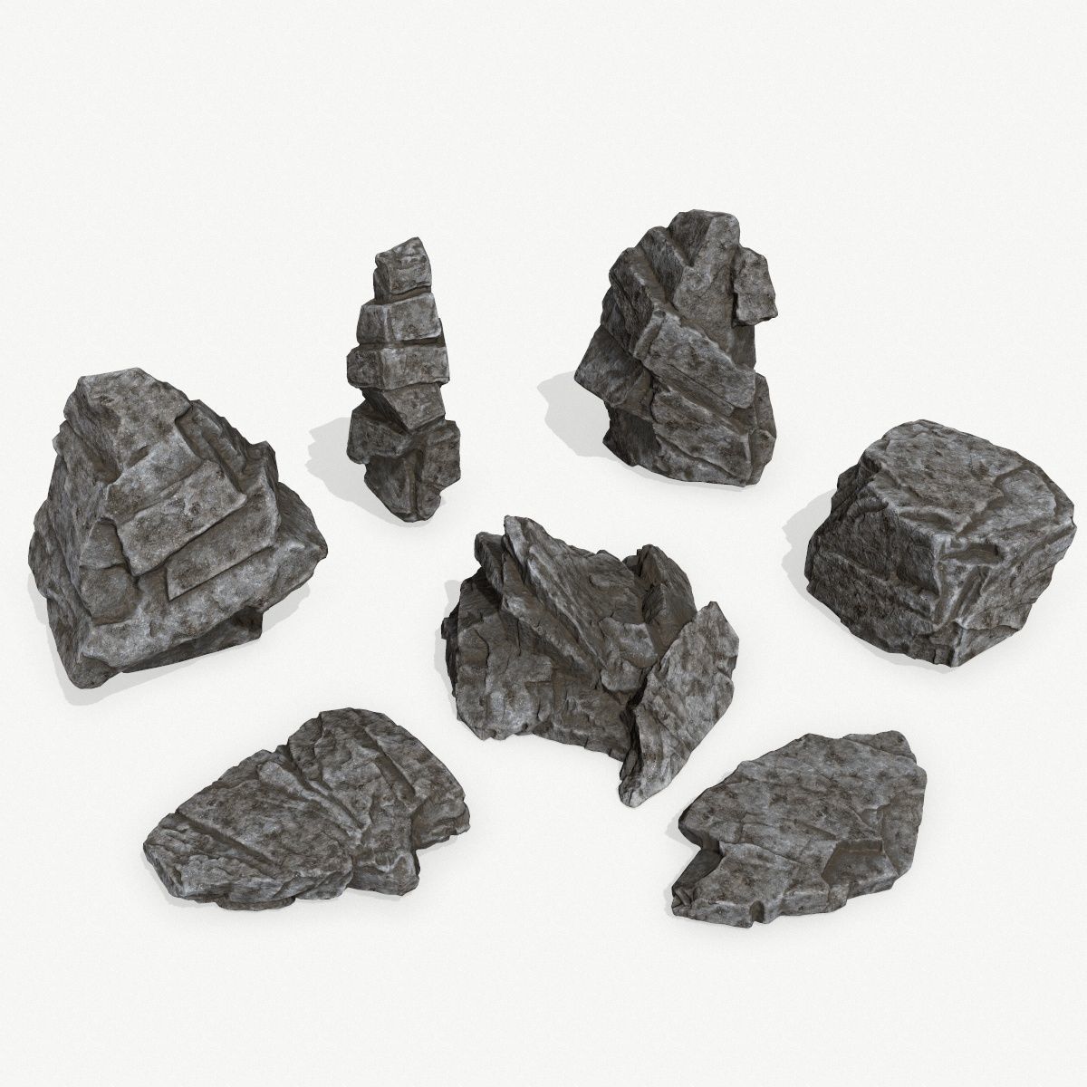 Rock Set piece of stone Low-poly 3D model_1