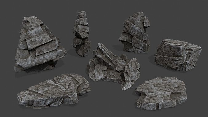 Rock Set piece of stone Low-poly 3D model