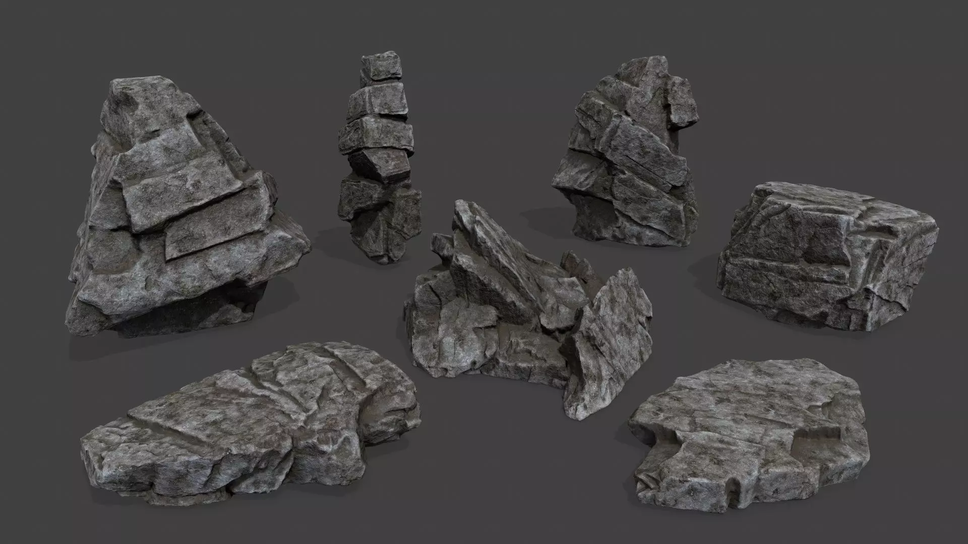 Rock Set piece of stone Low-poly 3D model_0