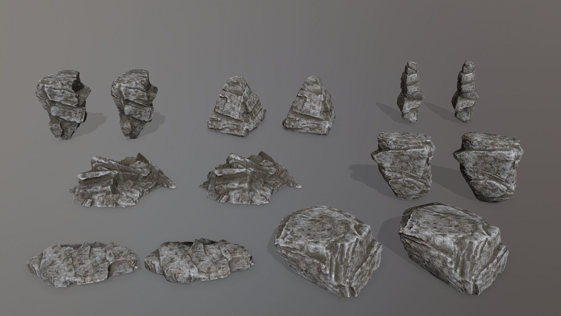 Rock Set piece of stone Low-poly 3D model_2