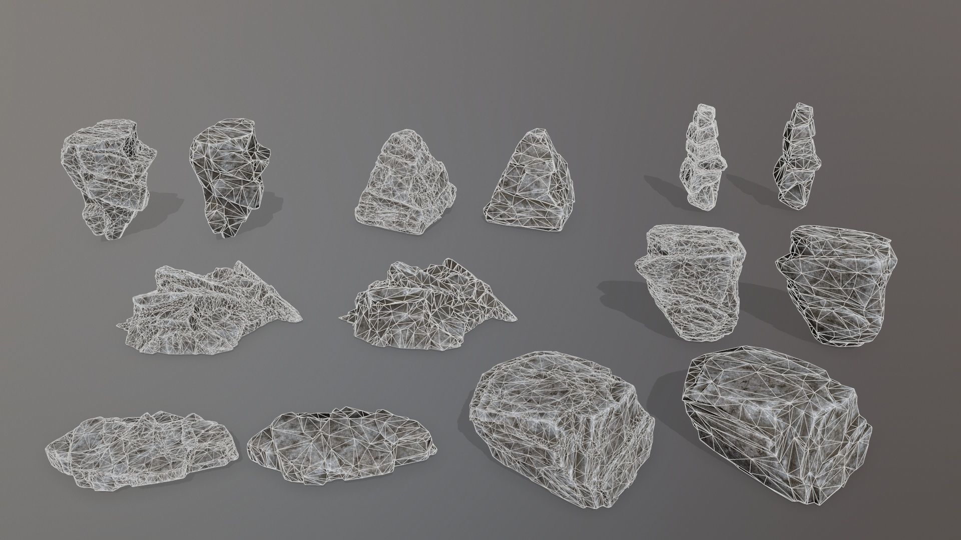 Rock Set piece of stone Low-poly 3D model_3