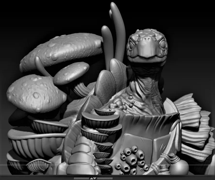 Turtle creature with mushrooms 3D print model_0