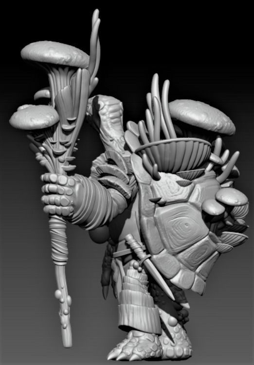 Turtle creature with mushrooms 3D print model_4