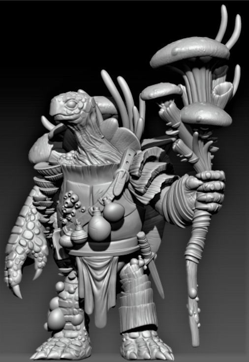 Turtle creature with mushrooms 3D print model_1