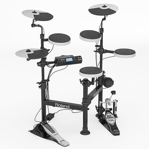 Electronic drum set Roland TD-4 with pedal Tama Iron Cobra 3D model