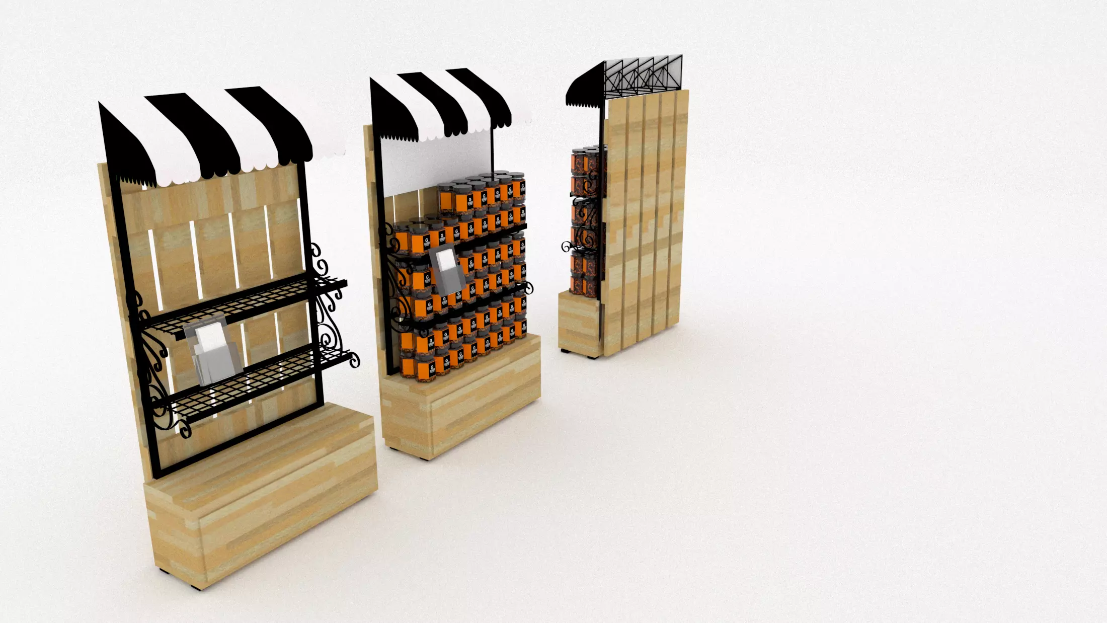gondola three wooden shelves with stripes Free 3D model