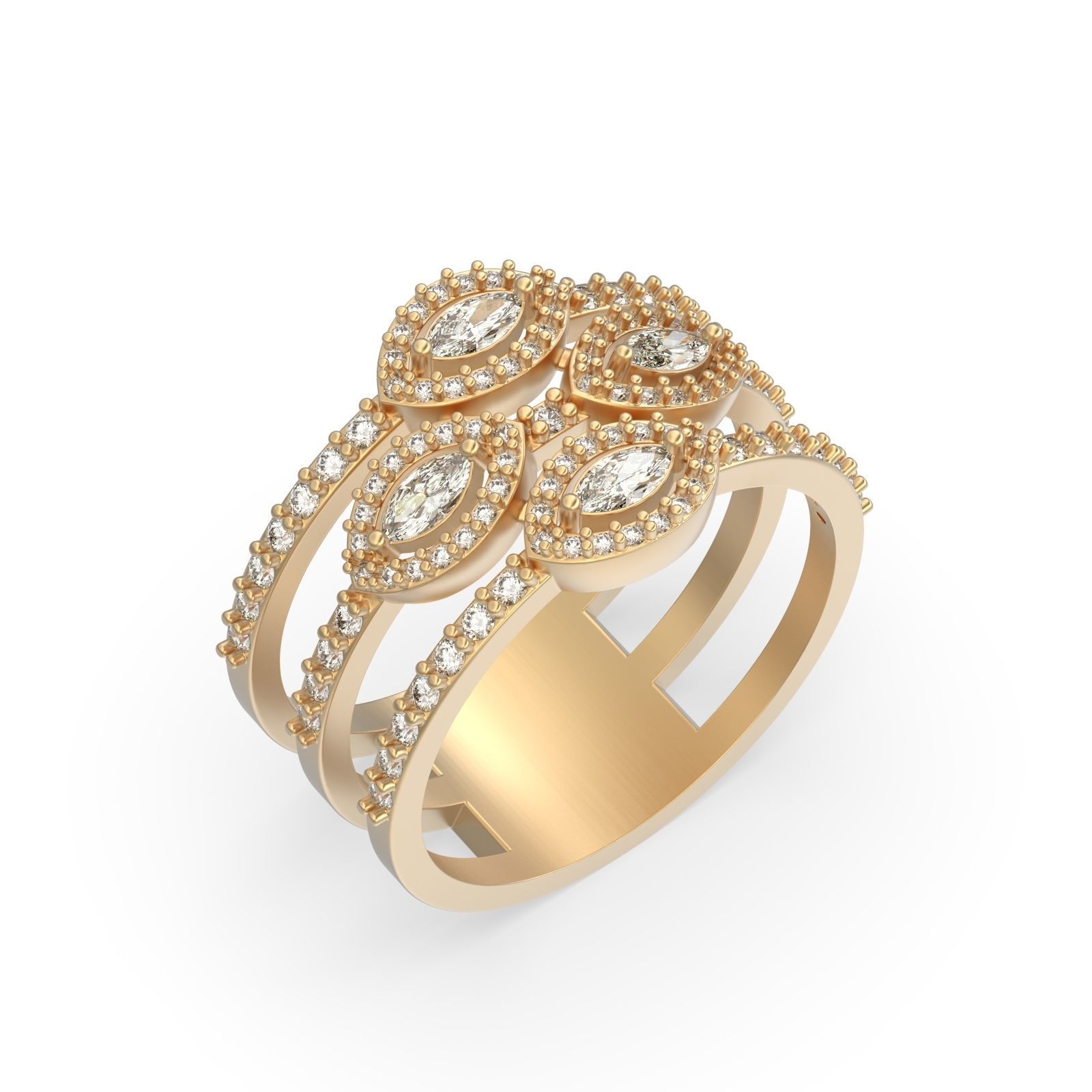 Diamond ring 3 line 3D print model_5