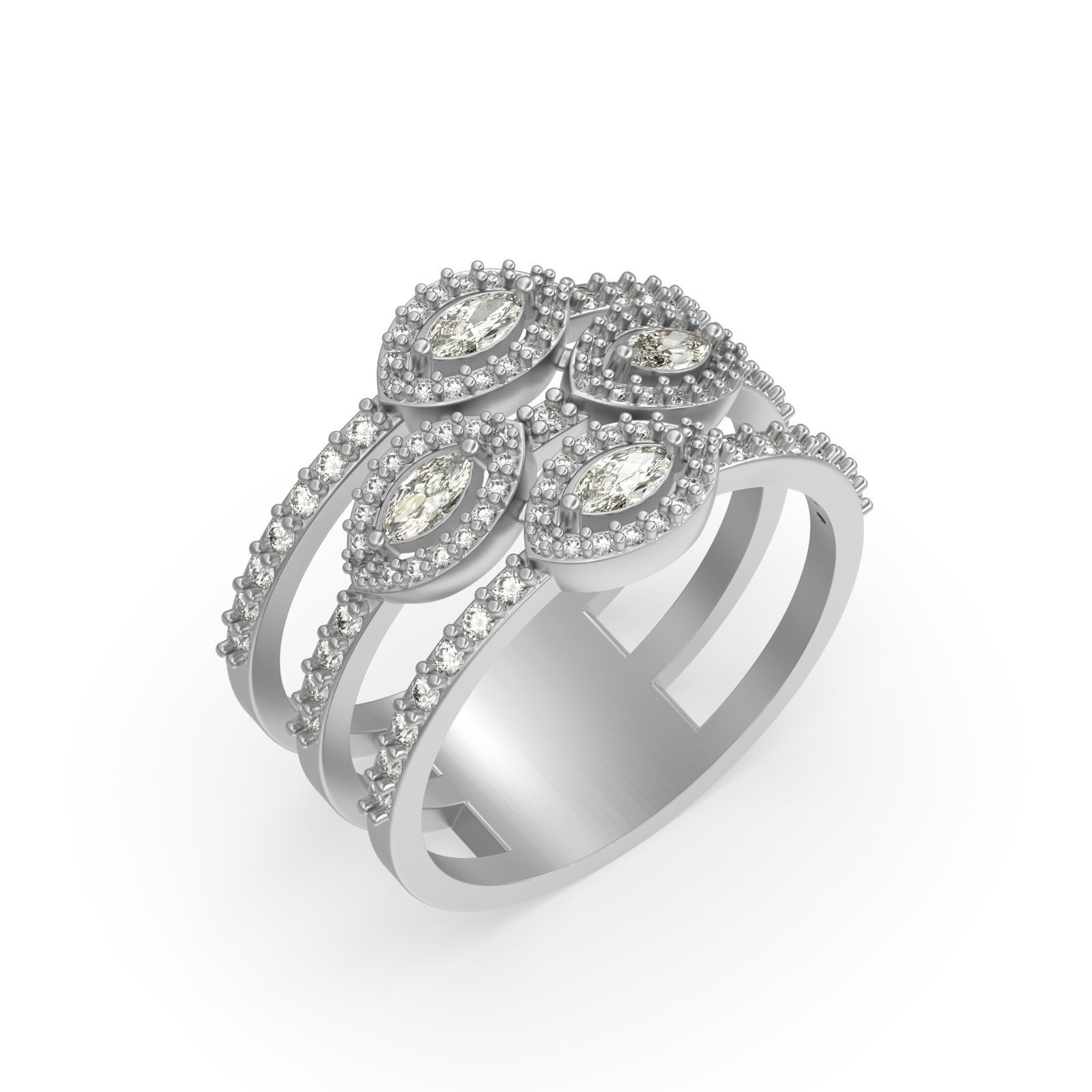 Diamond ring 3 line 3D print model_4