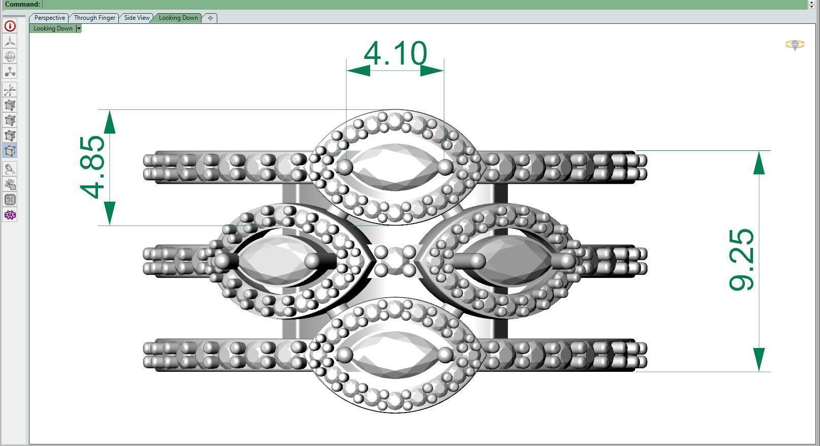 Diamond ring 3 line 3D print model_8