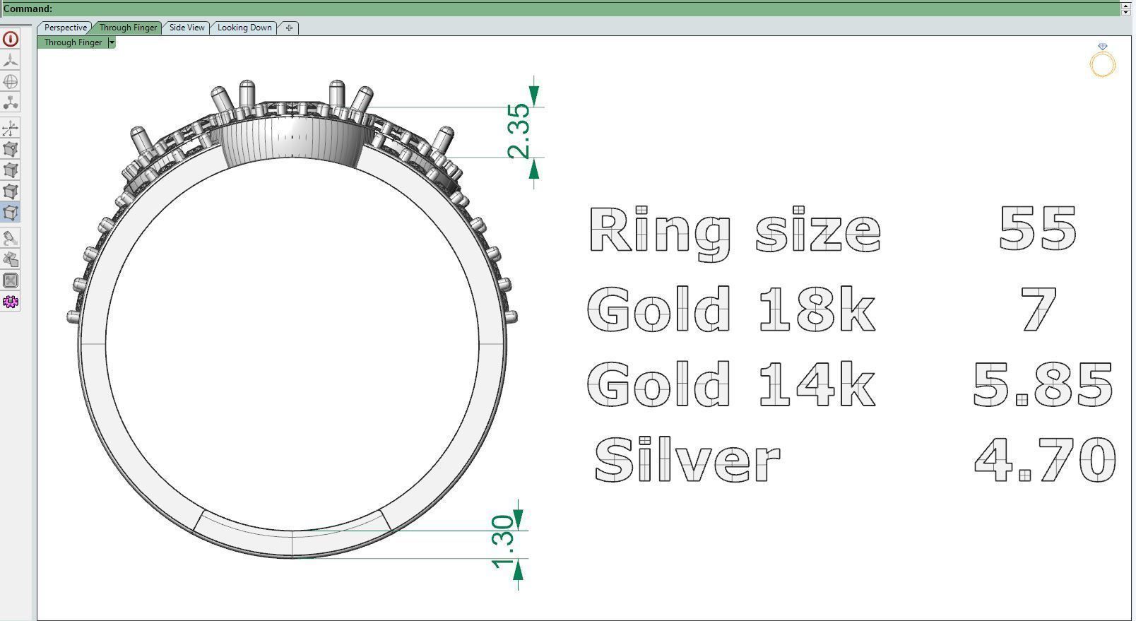 Diamond ring 3 line 3D print model_10