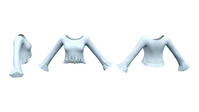Bell Edge Sleeves Ruffle Bottom Sweater Low-poly 3D model